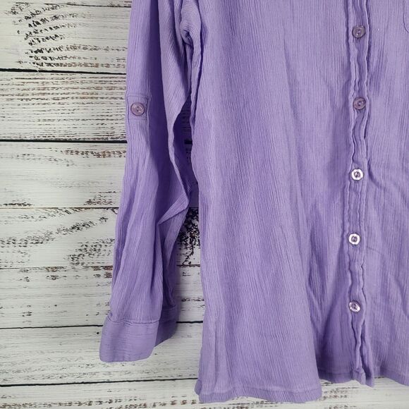 Sergenti Button Front Top XL Womens Purple Long Roll Tab Sleeve 100% Cotton - Picture 3 of 13